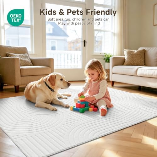 Pauwer 5x7 Area Rugs for Living Room, Modern Non Slip Washable Rug, White