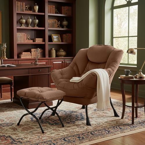 Tiita Lazy Chair with Ottoman, Comfy Reading Accent Chair, Brown