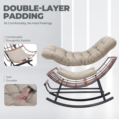 COMHOMA Outdoor Rocking Papasan Chair, Oversized Wicker Patio Rocker, Indoor ...