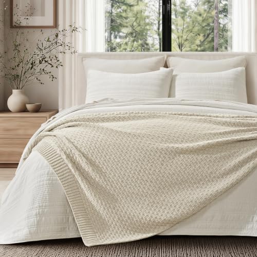 EVERGRACEHOME Chunky Chenille Knit Throw Blanket, Birch, 50" x 60"