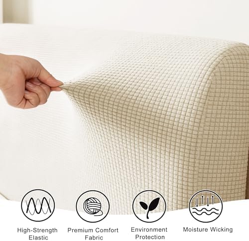 ANARACHON Stretch Bed Headboard Cover, Small Square Jacquard Bed Headboard Slipcover Soft Dustproof Protector Cover for Bedroom Decor(White, Queen:59")