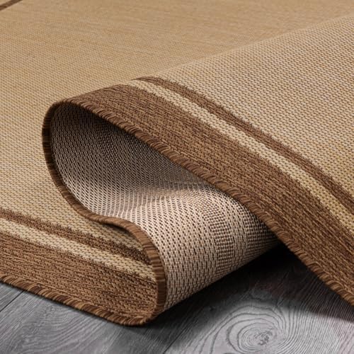 CAMILSON Outdoor Rug 5x7 Bordered Natural Brown Modern Area Rugs for Indoor a...