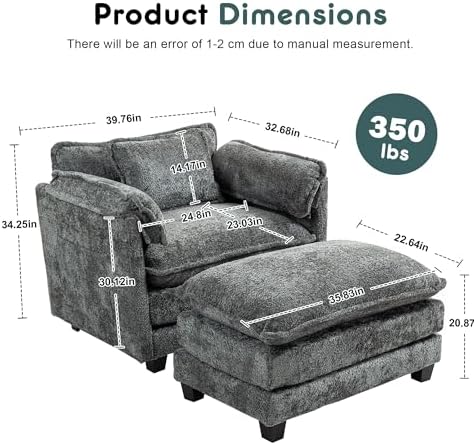 KEIKI Boucle Oversized Reading Chair with Storage & Ottoman, 40" W M...