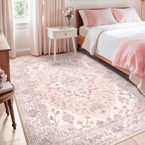 RELEANY Washable Area Rug, 5'x7', Pink