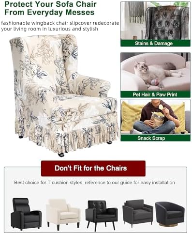 CRFATOP 2 Piece Stretch Wingback Chair Cover with Skirt for Living Room,02