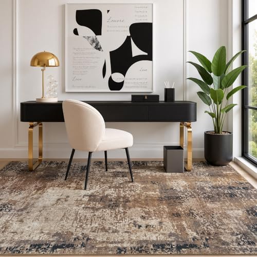 Merelax 4x6 Brown Red Washable Area Rug Non-Slip Faux Wool Abstract Carpet