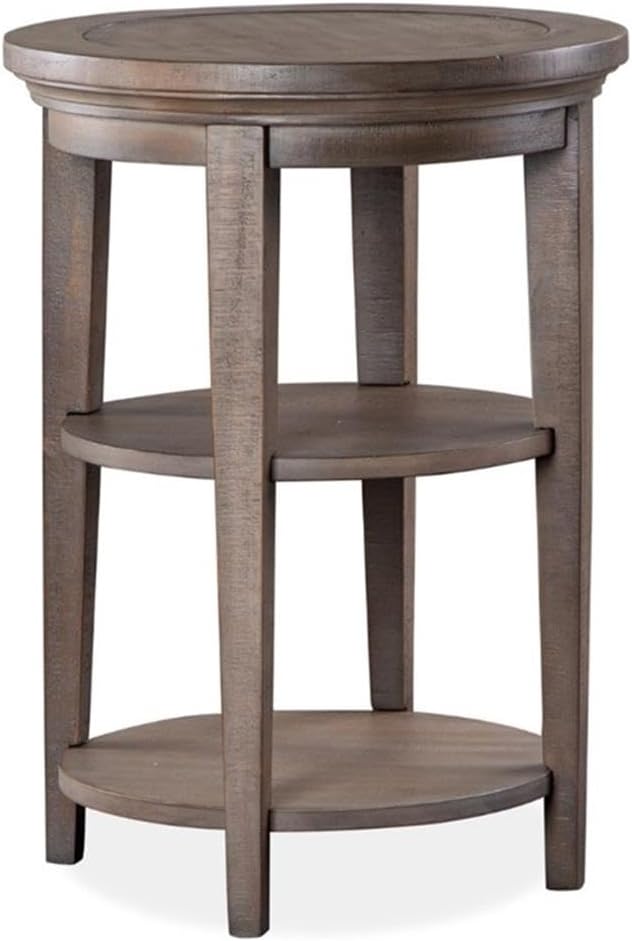 BOWERY HILL Round Wood Accent End Table, Dovetail Gray Finish, Weathered Bron...