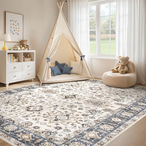 10x14 Washable Area Rug for Living Room, Vintage Pattern