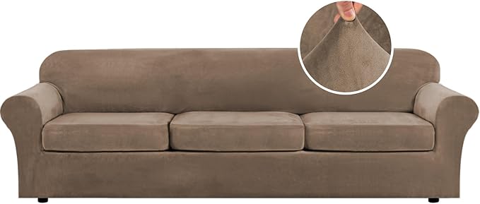 H.VERSAILTEX Modern Velvet Plush 4 Piece High Stretch Sofa Slipcover Furniture by HVERSAILTEX