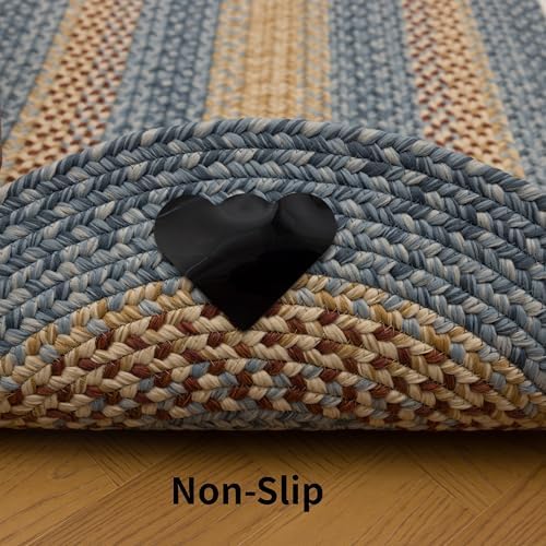 RCTJHOME 2x6 Oval Braided Runner Natural Rust Blue Farmhouse Kitchen Rug