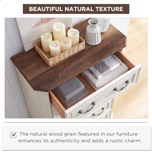 T4TREAM Farmhouse 5 Drawers Dresser for Bedroom, 48" Tall Wood Rustic Ch...