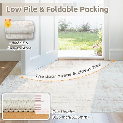 10x14 Area Rug for Living Room Bedroom: Non-Slip Modern Beige White