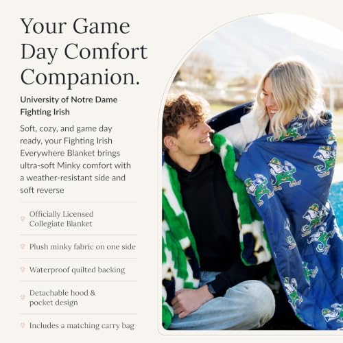 Hooded Stadium Everywhere Blanket, Notre Dame Fighting Irish | Extra Plush Blanket Featuring Your Favorite College Team, Cozy, Durable and Machine-Washable, Great for Game Day or Gifting