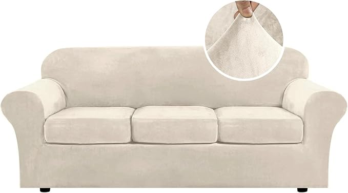 H.VERSAILTEX Modern Velvet Plush 4 Piece High Stretch Sofa Slipcover Furniture by HVERSAILTEX