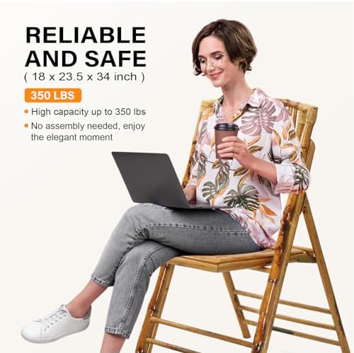 VINGLI Bamboo Folding Chair, Foldable Dining Wood Chairs Comfortable Seat for...