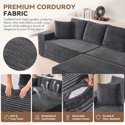 106'' Convertible Futon Sofa Bed, Boneless Couch for Living Room, Grey