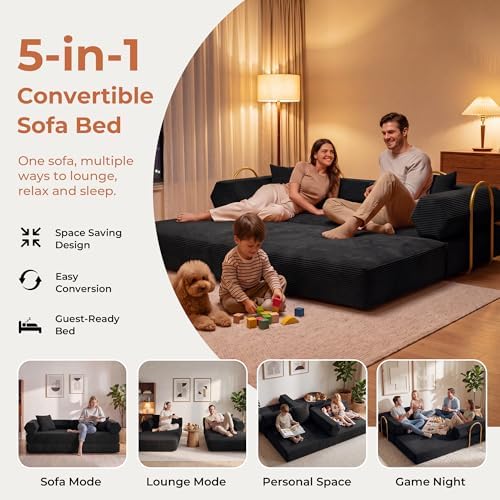 79" Convertible Futon Sofa Bed, Boneless Couch for Living Room | Black