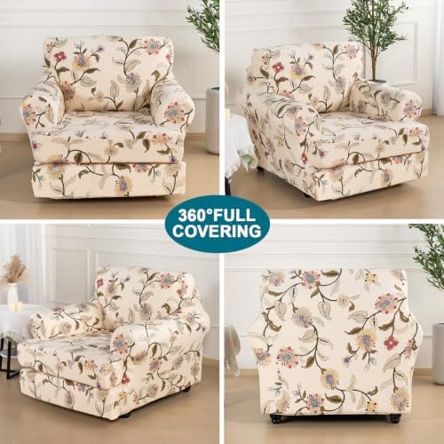 KRFOONN 2 Pieces T Cushion Chair Slipcovers with Arms Stretch Sofa Cover,03