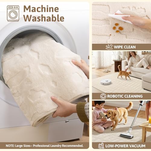 Yamaziot Washable 8x10 Area Rugs for Living Room Textured Non Slip, Beige