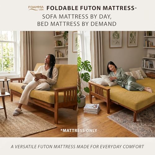 FoammaUSA Premium Corduroy Futon Couch Mattress – Made in USA 6-Inch Memory F...