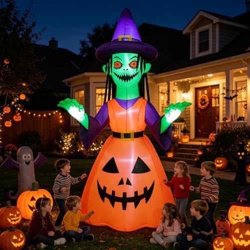 Giant 12ft Halloween Inflatable Yard Decor Witch Outdoor Decorations, with Build-in LED Lights - Outdoor Blow Up Decor for Yard, Party,Outside Halloween Decor
