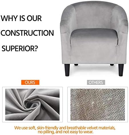 Topeakmart 25.5in Wide Small Velvet Barrel Accent Chair for Bedroom, Gray