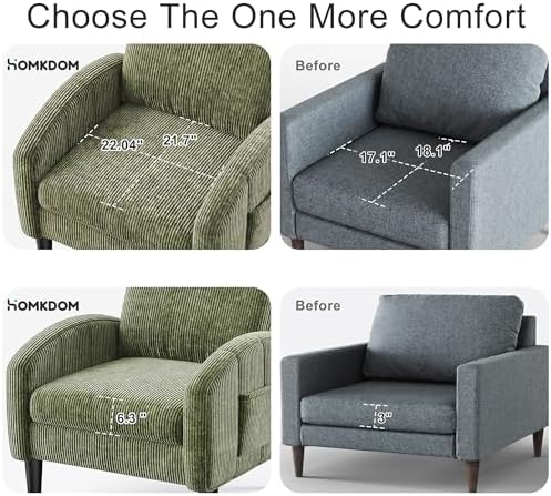 Homkdom Accent Chair with Side Pockets & Ergonomic Backrest, Set of 2,Green
