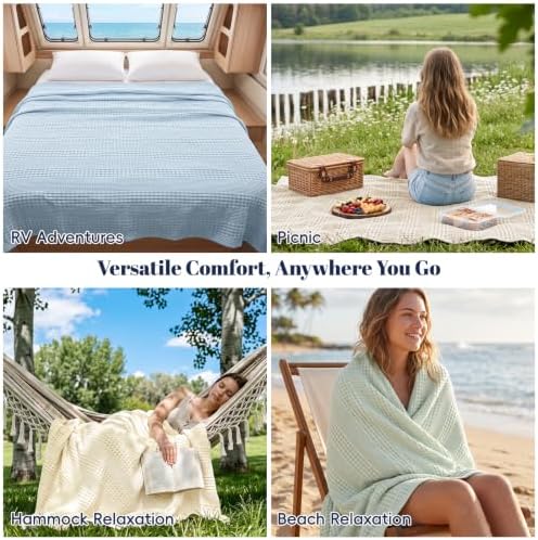 PHF Cooling Waffle Blanket for Hot Sleepers Queen Size, 90"x90", Linen