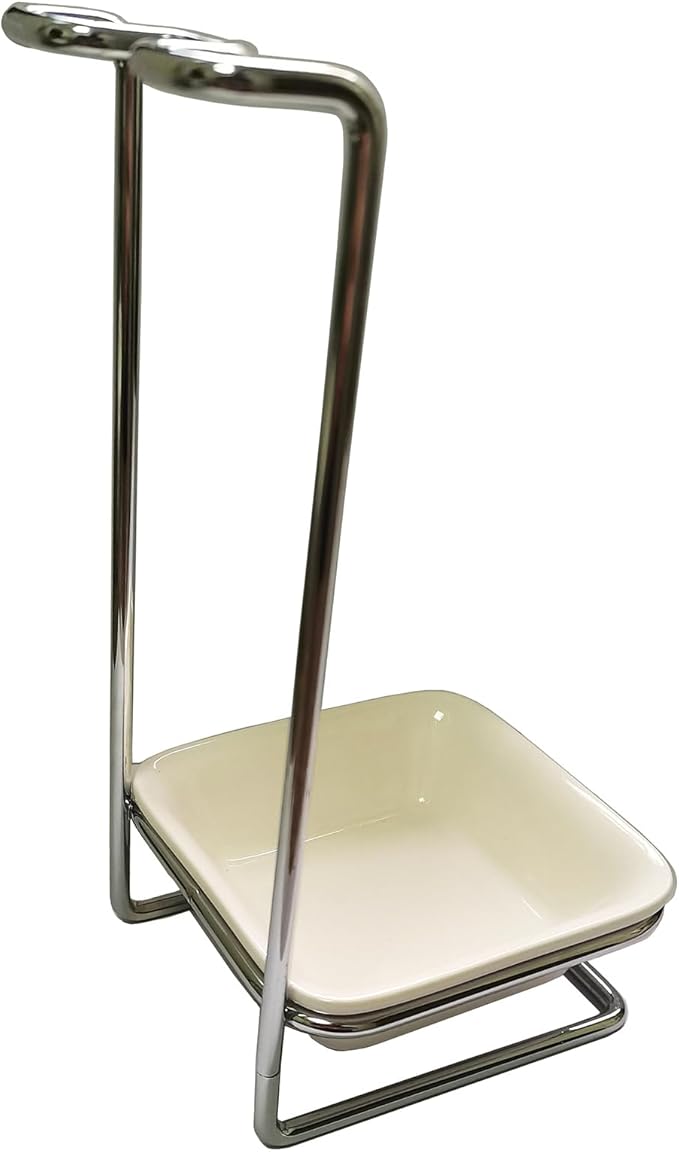 Steel Upright Ladle Holder Square White Ceramic Bowl Spoon Rest Rack Cooking - Image 4