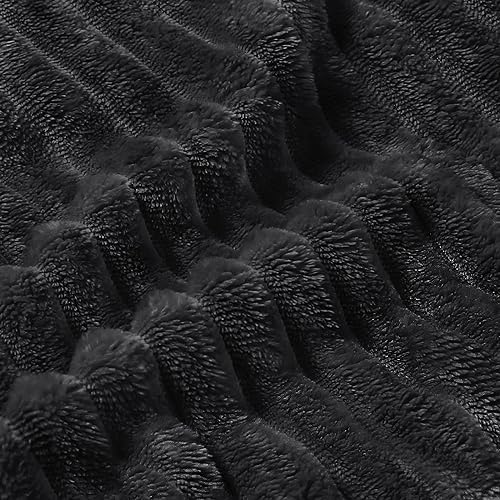 BEDELITE 3D Ribbed Jacquard Black King Size Blankets for Bed, 108x90 Inch
