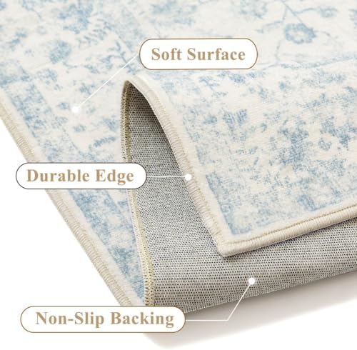2'x3'+2'x4'+2'x5' Blue 2-Piece Kitchen Rug Set with Runner | Floral, Soft, Kitchen, Hallway, Entryway