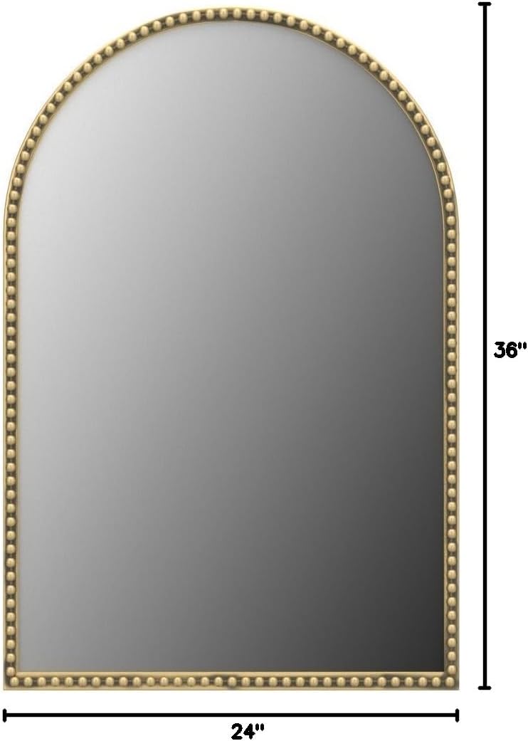 Arched Wall Mirror for Bathroom - 24"x36" Metal Beaded Frame Decora...