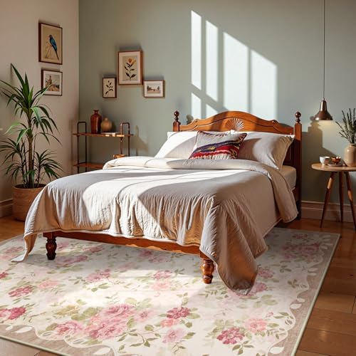 Lahome Vintage Floral 8x10 Area Rugs,Pink Large Living Room Rugs