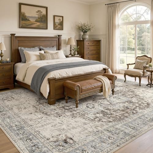 Tortania Area Rug 9x12 Living Room Rug Washable Soft Brown/Blue