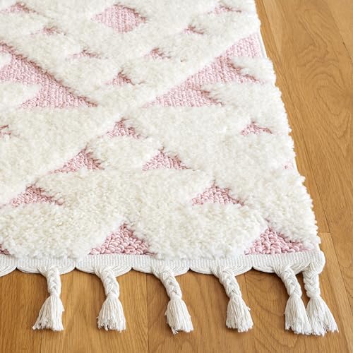 SAFAVIEH Area Rug 4x6 - Moroccan Tassel Shag Collection - Ivory & Pink, N...