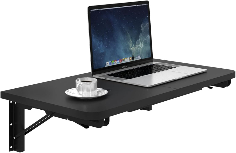 TEAMIX Wall Mounted Folding Table, Black Floating Desk for Small Spaces, Drop...