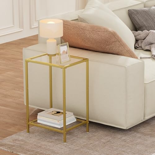 HOMSHO Side Tables Set of 2 with Tempered Glass, Slim End Tables
