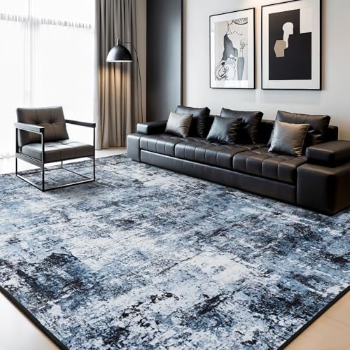 Rugflix 5x7 Area Rugs for Living Room, Washable Navy Blue Dark Large Rug