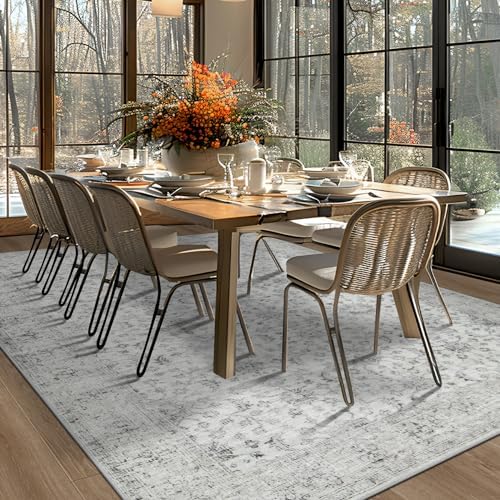 Tosuoka Area Rugs 9x12 Living Room Rug, Vintage Washable Rug Light Gray