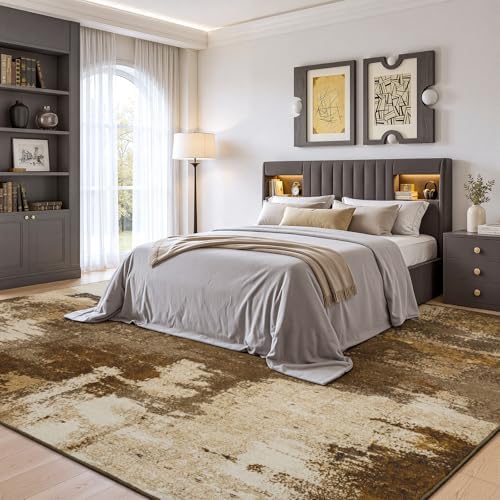 Merelax 8x10 Brown Washable Area Rug Non-Slip Faux Wool Abstract Rug