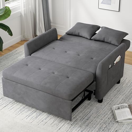 3 in 1 Convertible Pull Out Sleeper Couch Sofa Bed, Grey