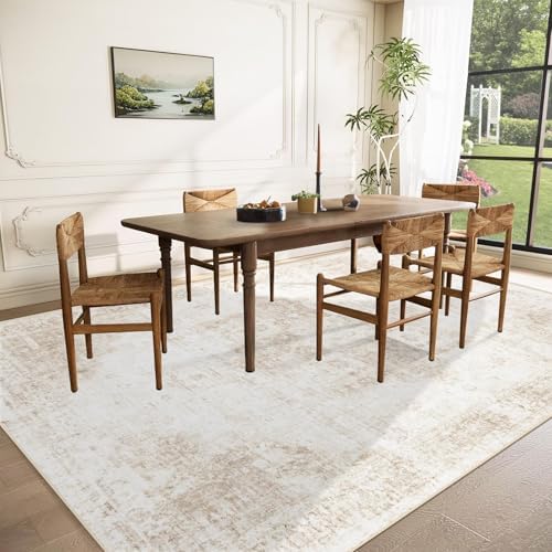 Area Rug 9x12 Washable Rug, Vintage Boho Medallion Rugs Non-Slip Soft Low Pil...