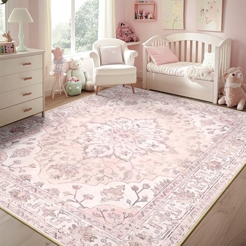 RELEANY Washable Area Rug, 5'x7', Pink