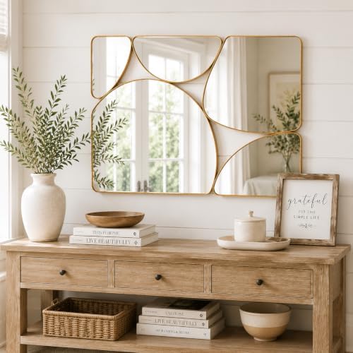 SHYFOY Antique Gold Mirror, 35"x24" Abstract Decorative Wall Mirror