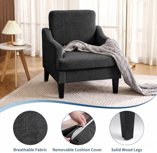 Garvee Black Comfy Accent Chair, Upholstered Armchair for Living Room