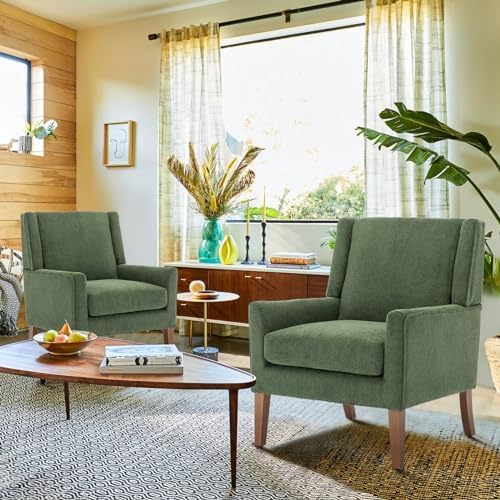 COLAMY Modern Wingback Living Room Chair Set of 2, Upholstered Fabric Accent ...
