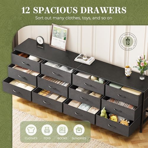 Huuger 70 Inch Black Dresser for Bedroom, TV Stand for 65, 75, 80 Inch TV, 12...