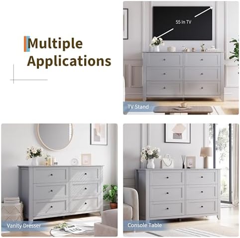 GarveeHome Grey 6 Drawer Dresser for Bedroom