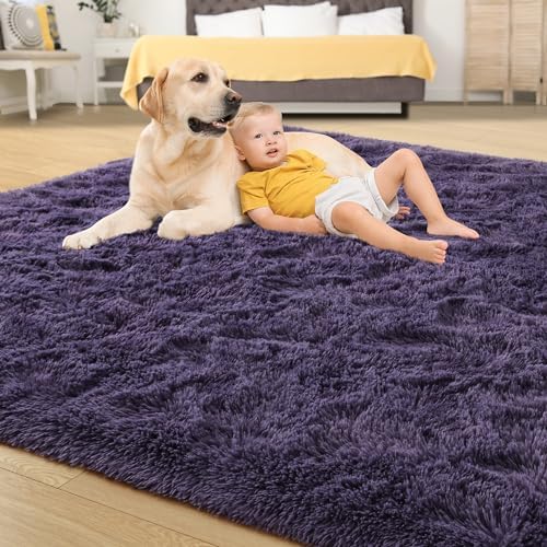 Tepook 6x9 Area Rugs for Living Room, Fluffy Gray Purple Rug for Bedroom