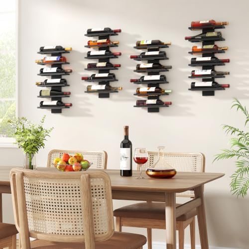 Hoctieon 2-Set 6 Tier Wall Mount Wine Rack, Wall Mounted Wine Bottle Racks fo...